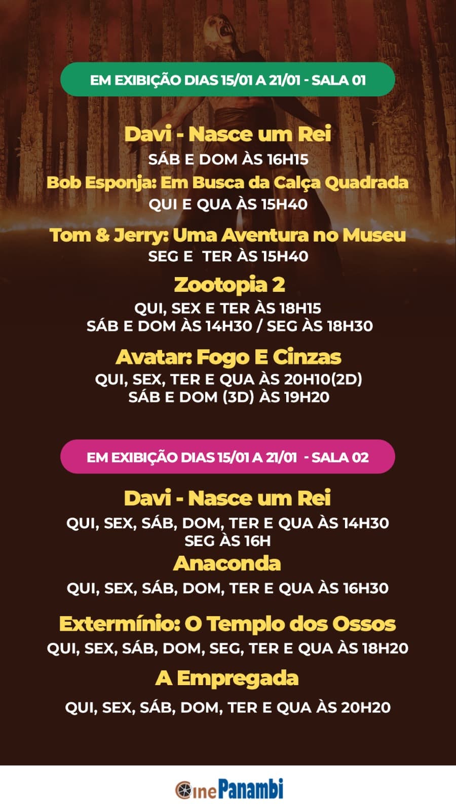 Cine Panambi: programação de 15 a 21/01