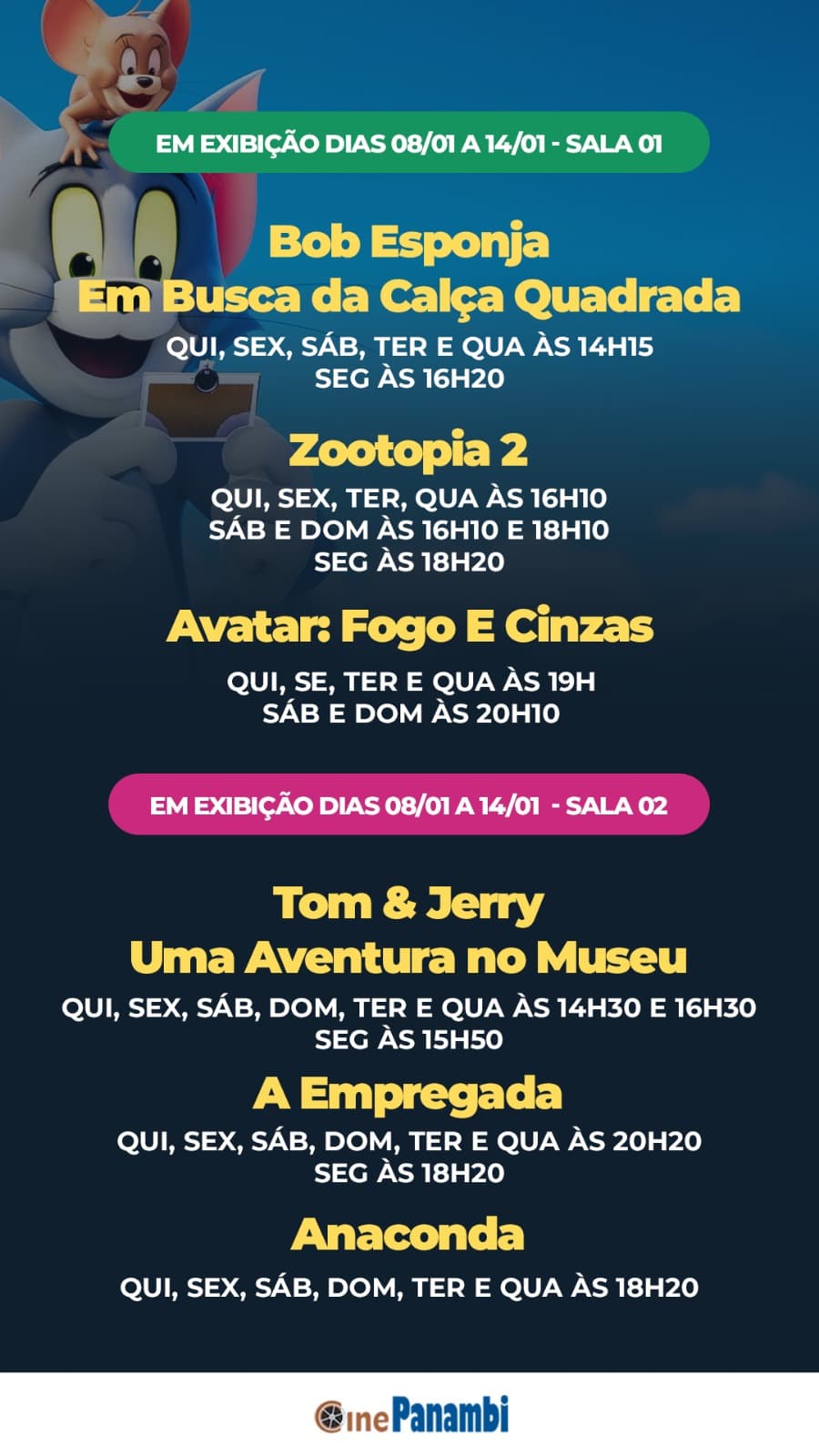 Cine Panambi: programação de 08 a 14/01