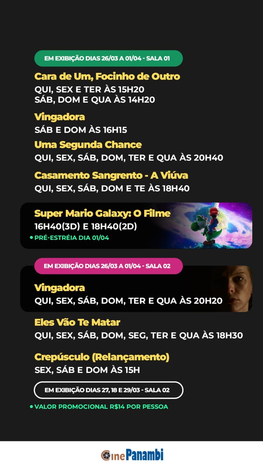 Cine Panambi: programação de 26/03 a 01/04